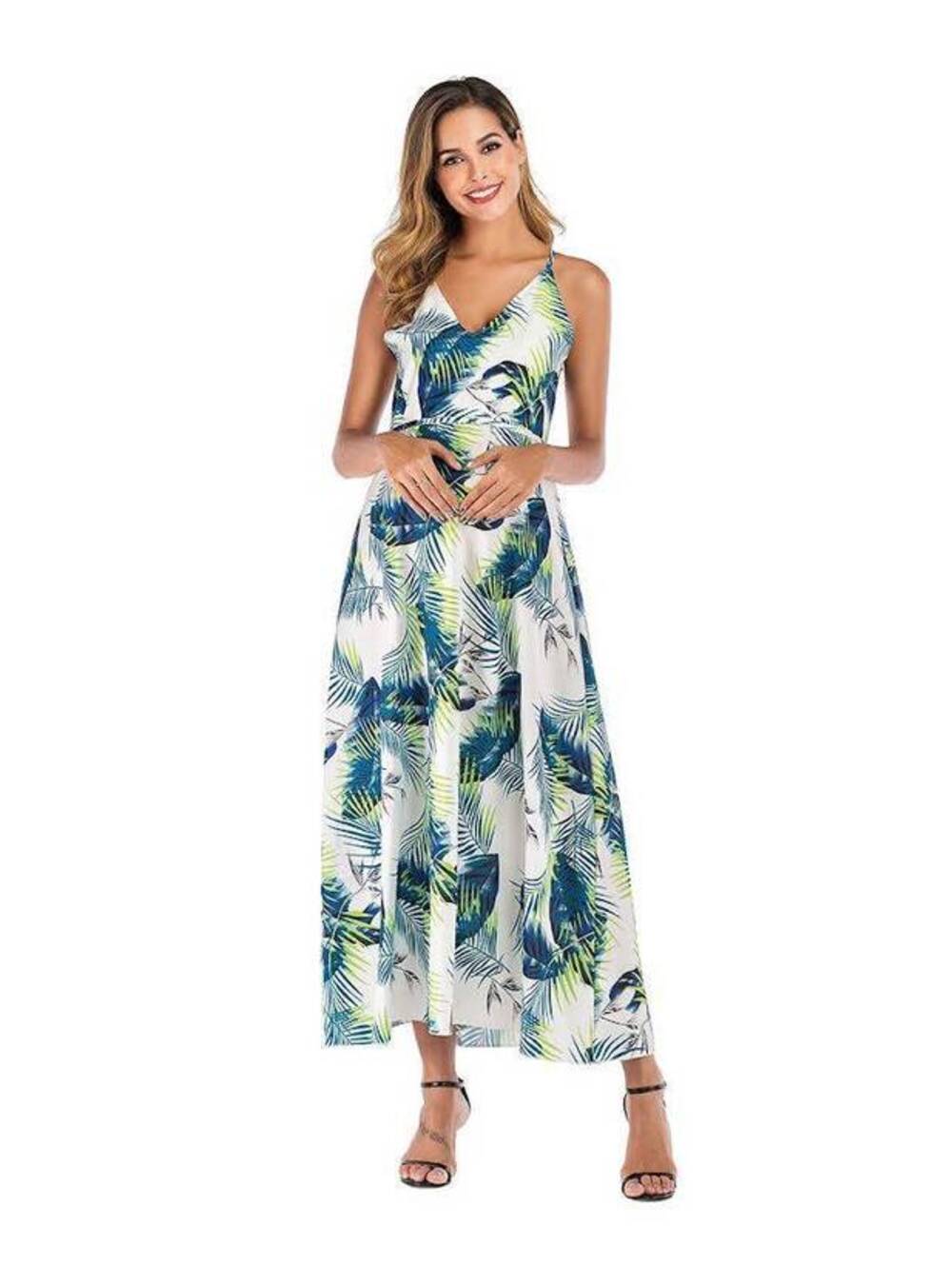 Tropical Palm Print Maxi Dress